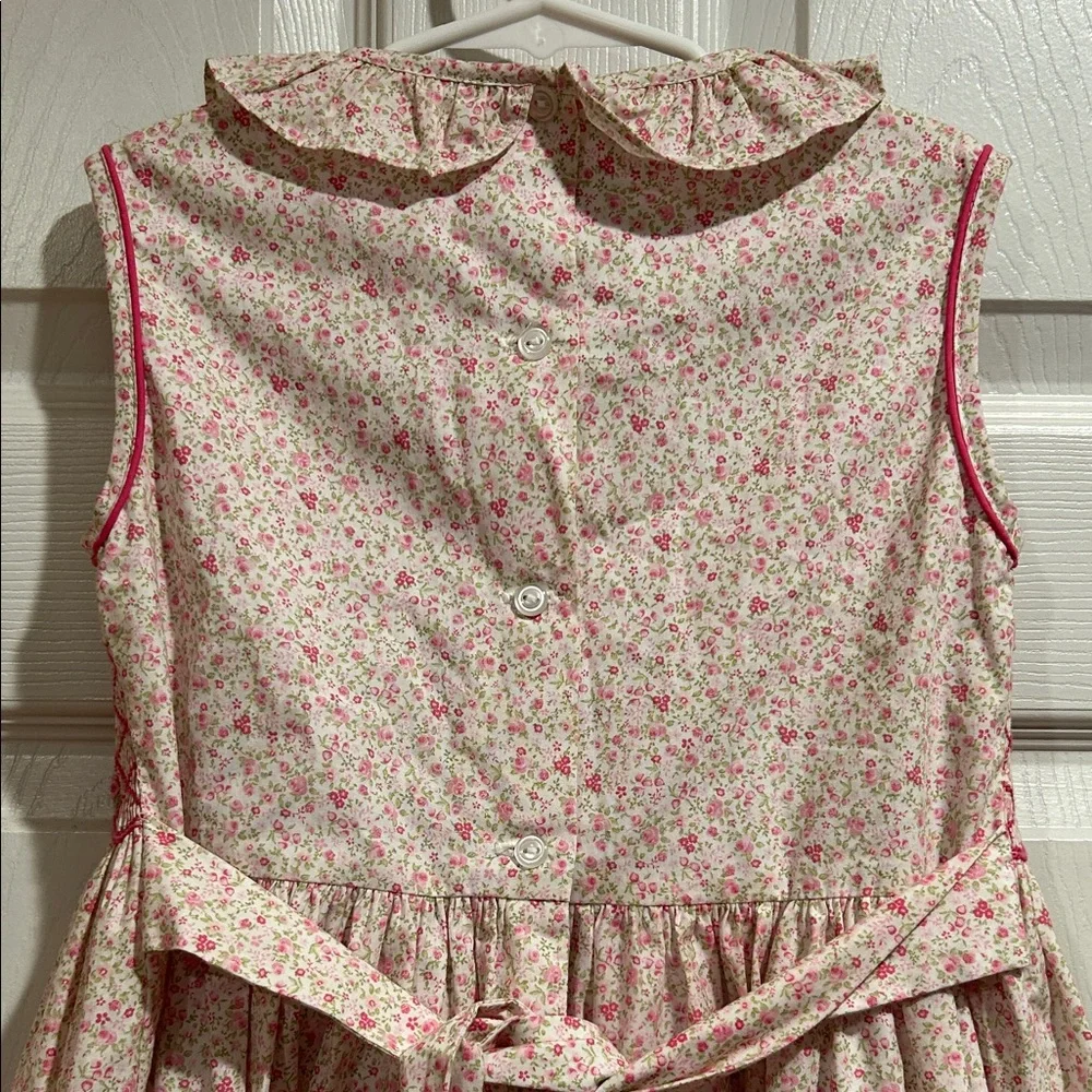 Marco & Lizzy Smocked Embroidered Pink Patterned Dress with Ruffle Collar - Picture 4 of 7